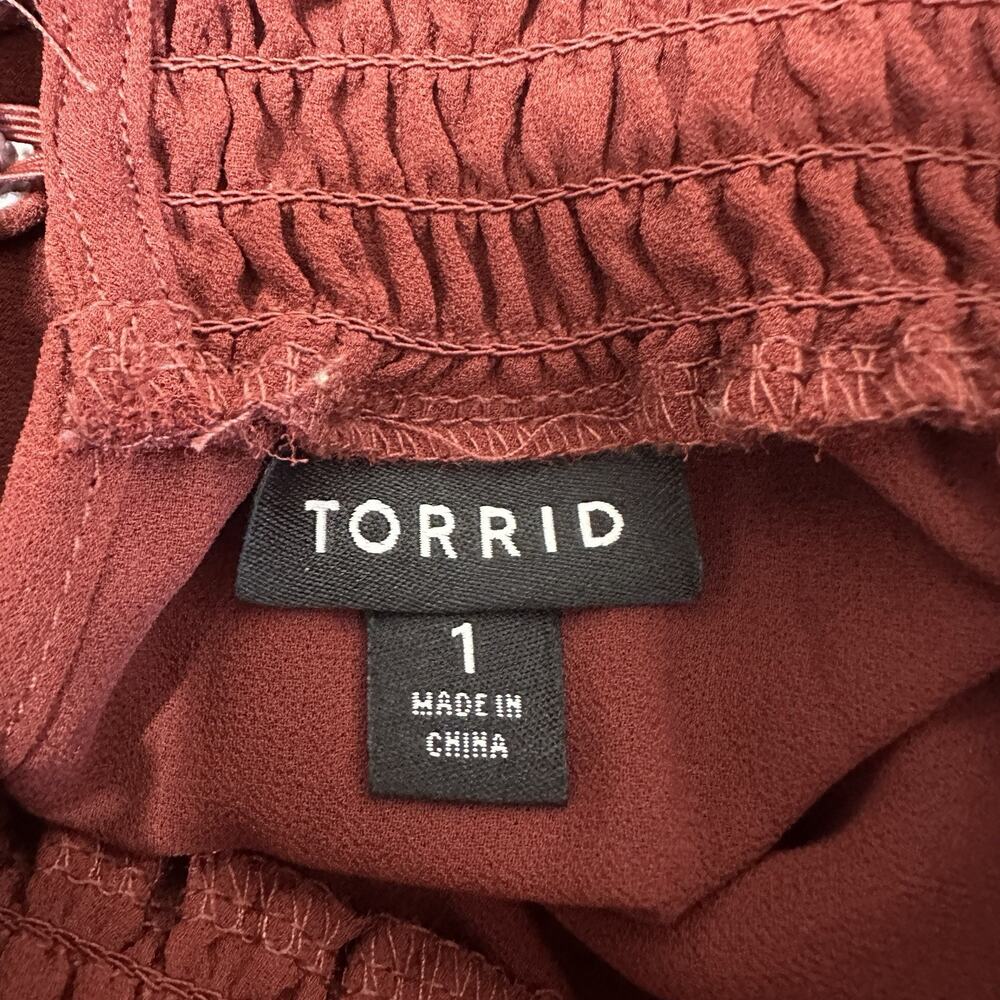 Torrid Dress Women 1X Brown Chiffon Midi Smocked Neck Lined Romantic - Picture 10 of 11